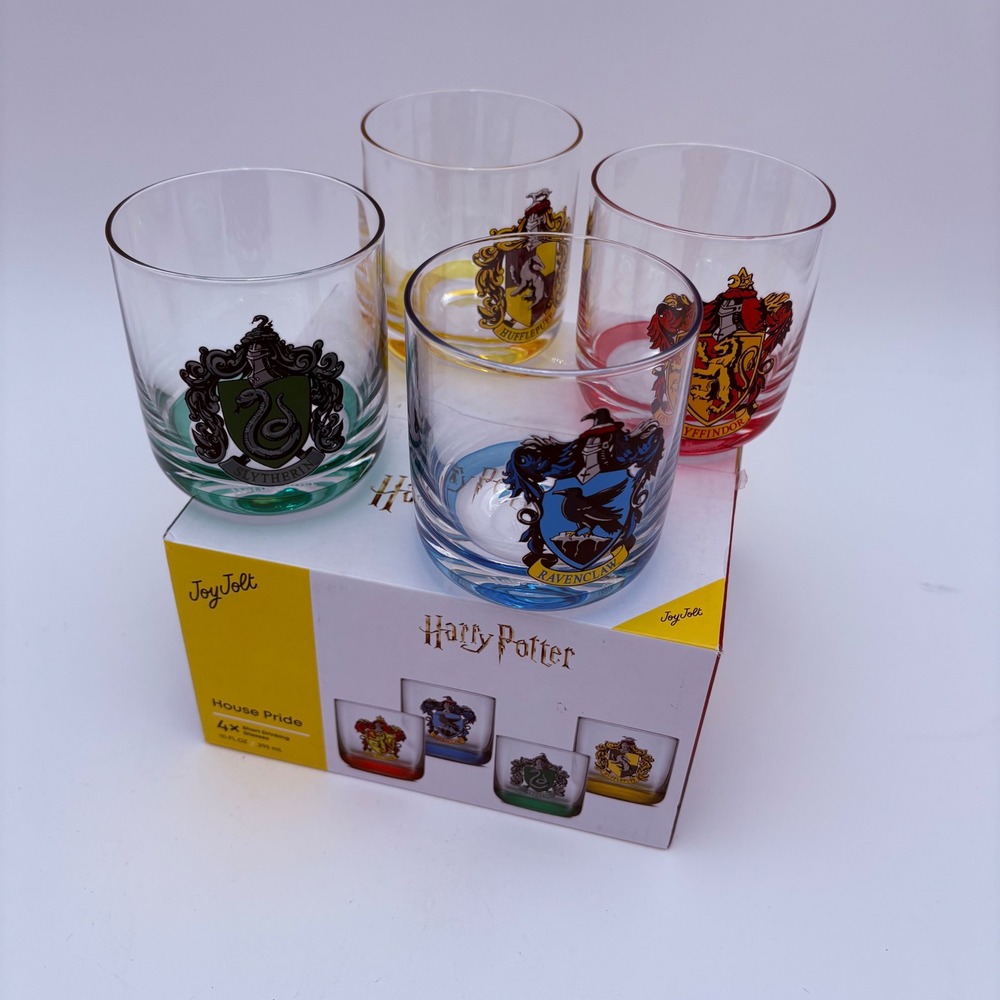 JoyJolt Harry Potter House Pride Glassware Set 4pc 10oz Tumblers‎ NIB